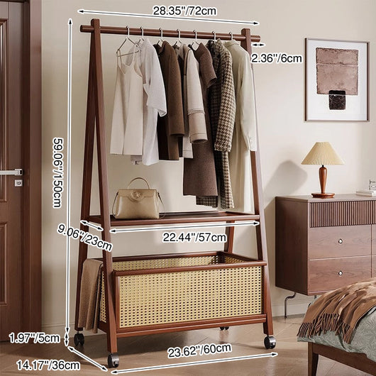 Hall Tree Coat Rack with Bamboo Wood and Rattan Basket | Stylish Entryway Storage Solution 3