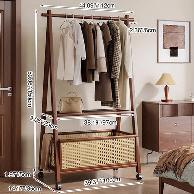 Hall Tree Coat Rack with Bamboo Wood and Rattan Basket | Stylish Entryway Storage Solution 5
