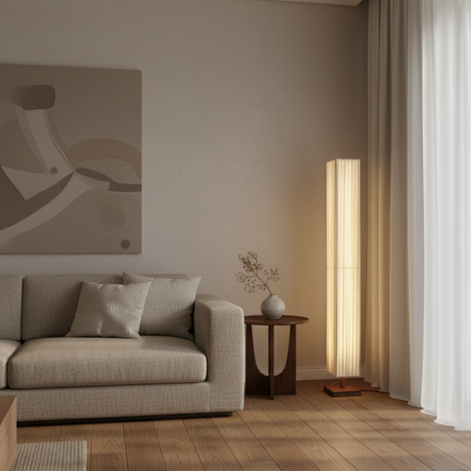 Hikari | Elegant Minimalist Walnut Wood Floor Lamp with Warm LED Light 2
