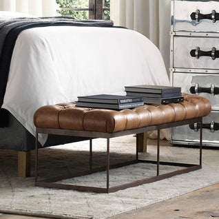 Industrial Bench | PU Leather Upholstery, Sturdy Iron Frame | Entryway & Living Room
