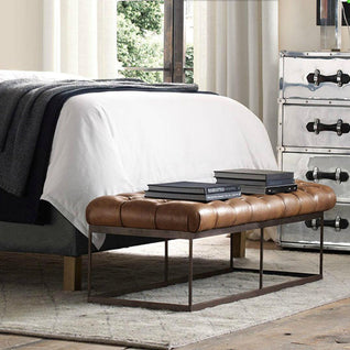 Industrial Bench | PU Leather Upholstery, Sturdy Iron Frame | Entryway & Living Room