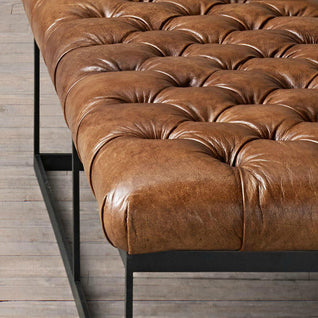 Industrial Bench | PU Leather Upholstery, Sturdy Iron Frame | Entryway & Living Room