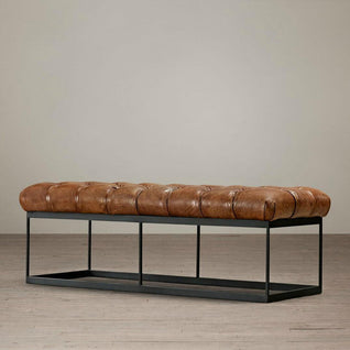 Industrial Bench | PU Leather Upholstery, Sturdy Iron Frame | Entryway & Living Room