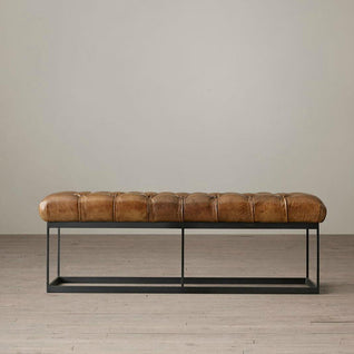 Industrial Bench | PU Leather Upholstery, Sturdy Iron Frame | Entryway & Living Room