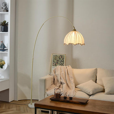 Kimala | Elegant Modern Arc Floor Lamp with Black Metal Base and Fabric Shade 1
