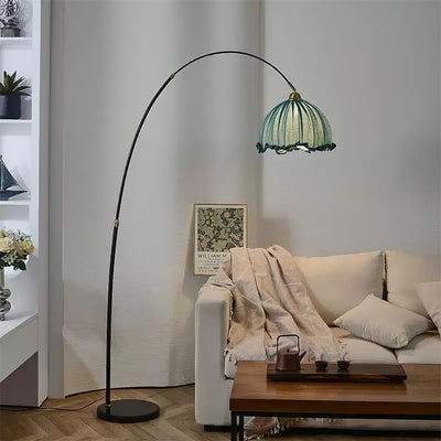 Kimala | Elegant Modern Arc Floor Lamp with Black Metal Base and Fabric Shade 2