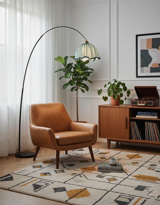 Kimala | Elegant Modern Arc Floor Lamp with Black Metal Base and Fabric Shade 4