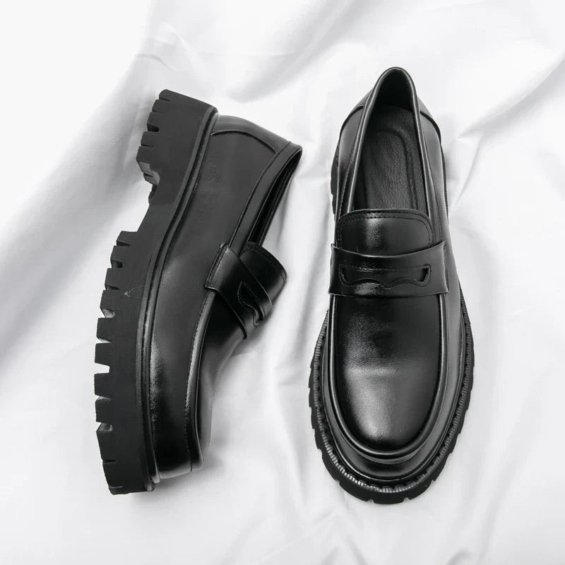 Logan | Men's Loafers Chunky Sole Black Genuine Leather Men Adult 0