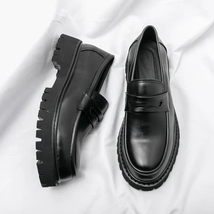 Logan | Men's Loafers Chunky Sole Black Genuine Leather Men Adult 0
