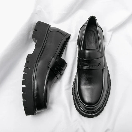 Logan | Men's Loafers Chunky Sole Black Genuine Leather Men Adult 0
