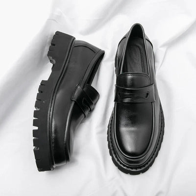 Logan | Men's Loafers Chunky Sole Black Genuine Leather Men Adult 0