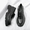 Men's Chunky Sole Loafers Black Genuine Leather Slip-On Dress Shoes
