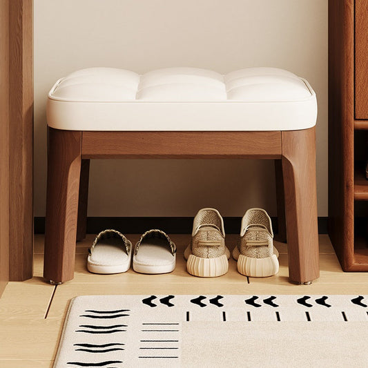 Low Stool | PU Leather & Solid Wood | Comfortable Seating | Entryway & Living Room 0