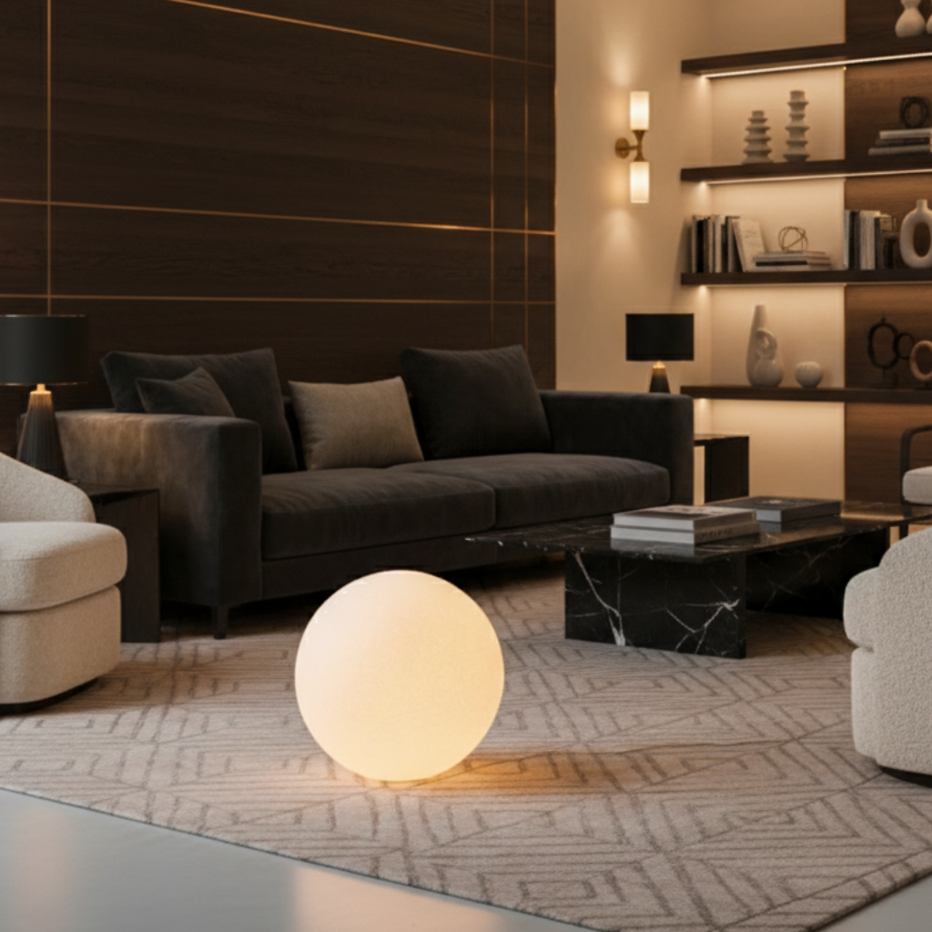 LunaBall | Elegant Modern Resin Globe Floor Lamp for Cozy Living Room Spaces 2