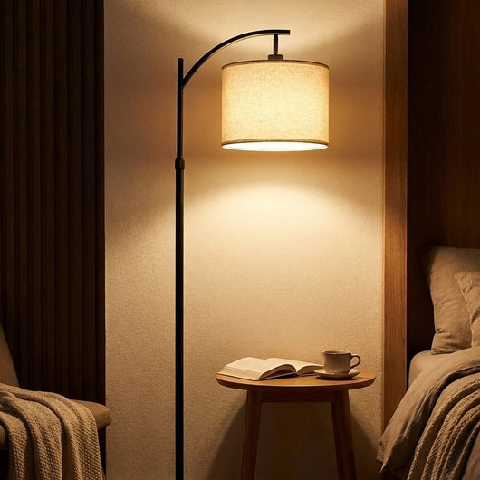 LuxeArc | Modern Adjustable Height Floor Lamp with Fabric Shade and Marble Base 0