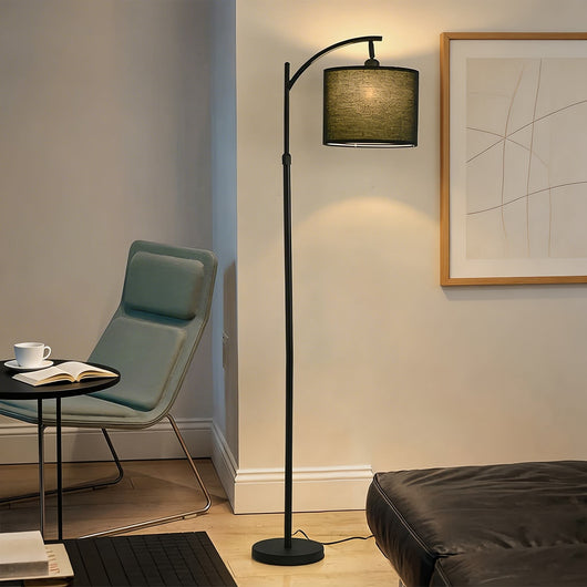 LuxeArc | Modern Adjustable Height Floor Lamp with Fabric Shade and Marble Base 1