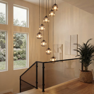 LuxeAura | Elegant Ribbed Glass Multi-Head Kitchen Pendant Lighting Fixture 3