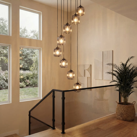 LuxeAura | Elegant Ribbed Glass Multi-Head Kitchen Pendant Lighting Fixture 3