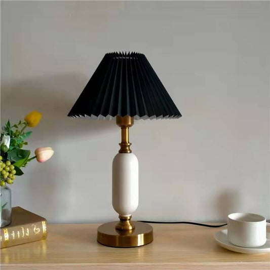 LuxeRetro | Elegant Modern Table Lamp with Pleated Shade for Bedside or Living Room 0