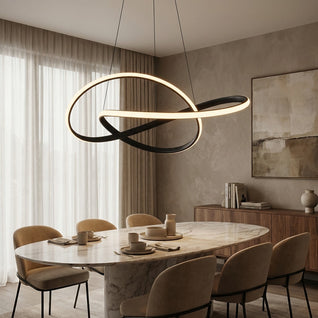 LuxeRibbon | Modern Adjustable LED Chandelier Light in Aluminum for Dining Room