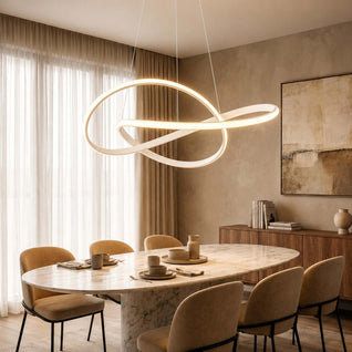 LuxeRibbon | Modern Adjustable LED Chandelier Light in Aluminum for Dining Room
