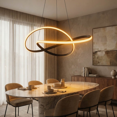 LuxeRibbon | Modern Adjustable LED Chandelier Light in Aluminum for Dining Room 6