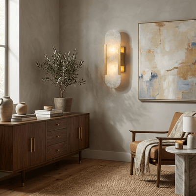 Melange | Elegant Handcrafted Alabaster Wall Sconce with Brass Accents 4