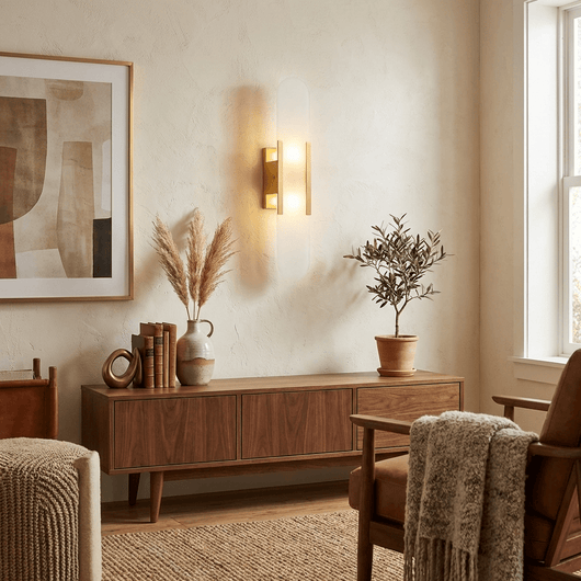 Melange | Elegant Handcrafted Alabaster Wall Sconce with Brass Accents 5