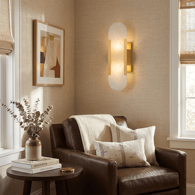 Melange | Elegant Handcrafted Alabaster Wall Sconce with Brass Accents 6