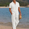 Men's Camp Collar Shirt and Trousers Set Casual Lightweight Beachwear Relaxed Fit Full-Length
