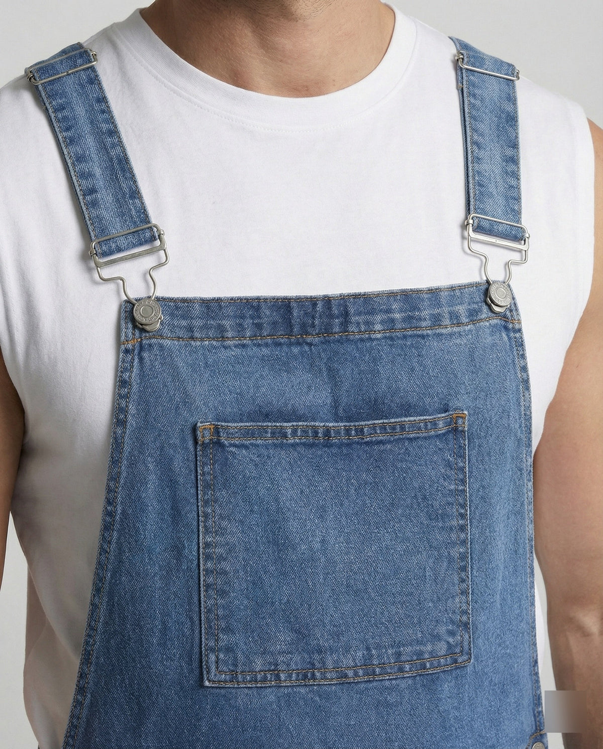 Men's Casual Denim Bib Shorts Adjustable Fit with Pockets Blue Summer 1