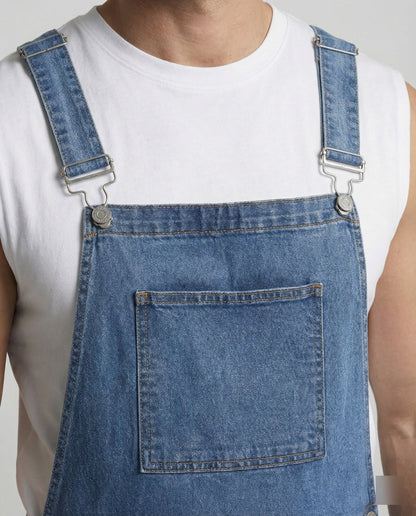 Men's Casual Denim Bib Shorts Adjustable Fit with Pockets Blue Summer 1