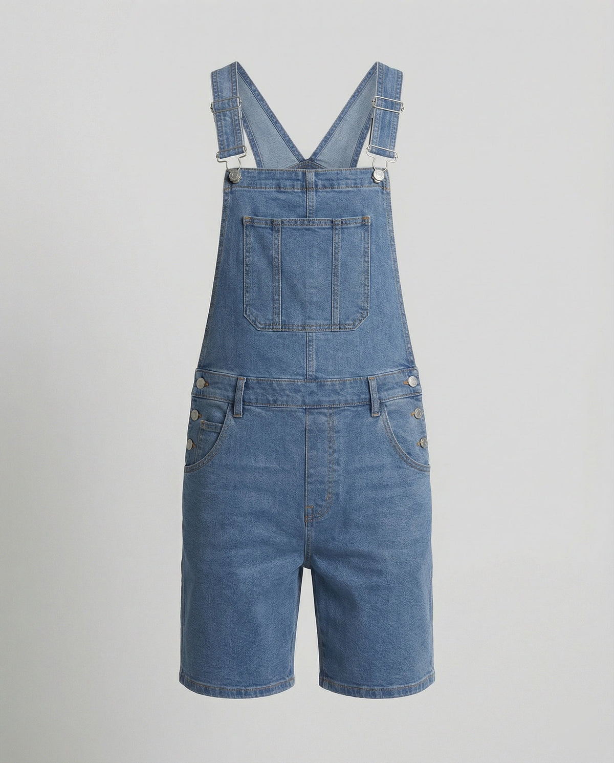 Men's Casual Denim Bib Shorts Adjustable Fit with Pockets Blue Summer 2