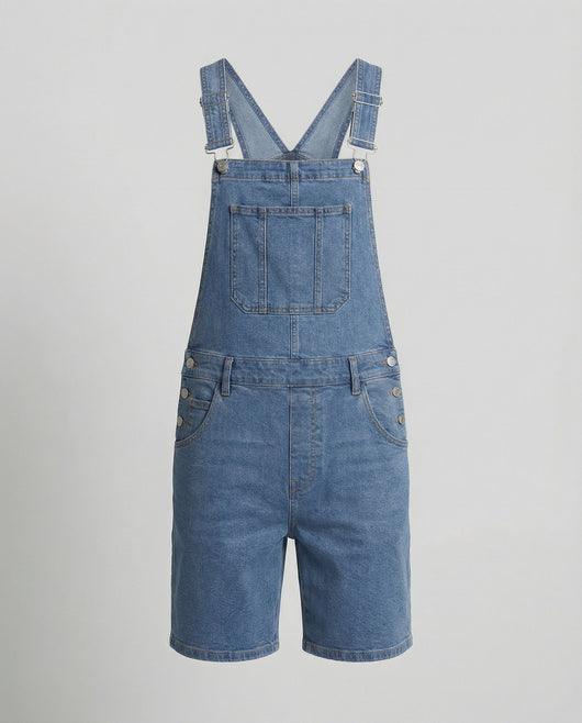Men's Casual Denim Bib Shorts Adjustable Fit with Pockets Blue Summer 2