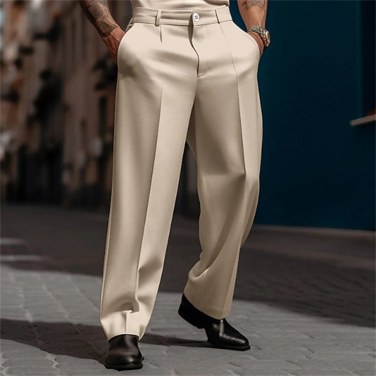 Men's High Waist Wide Leg Suit Trousers Breathable Fabric Elegant Comfort 10