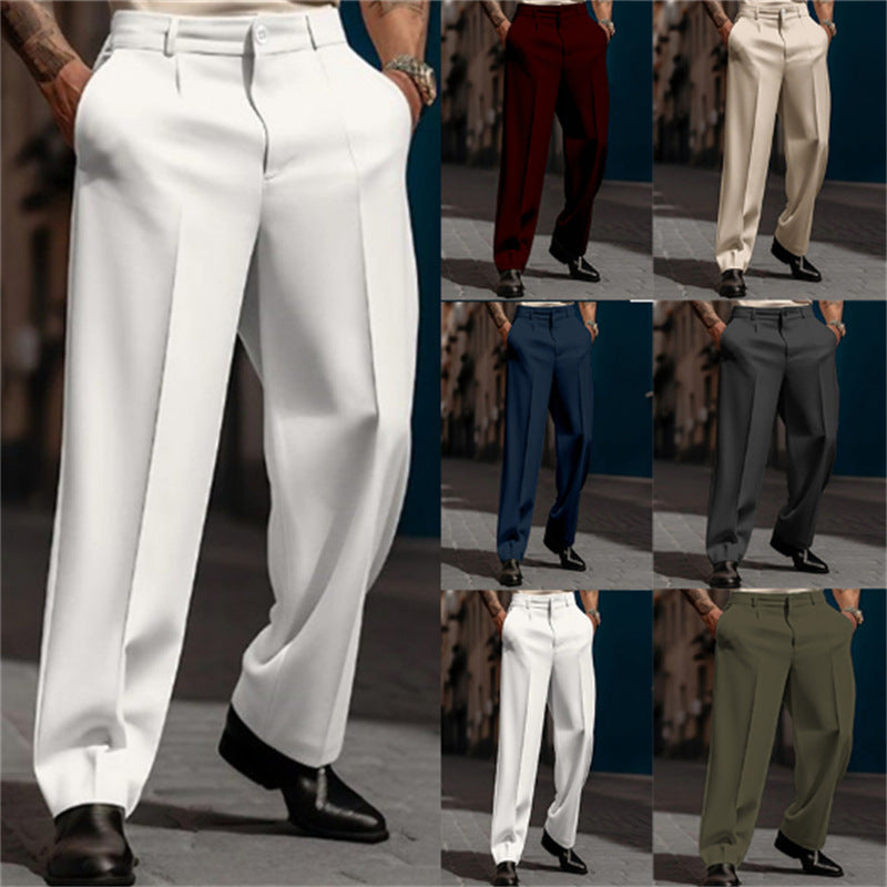Men's High Waist Wide Leg Suit Trousers Breathable Fabric Elegant Comfort 2