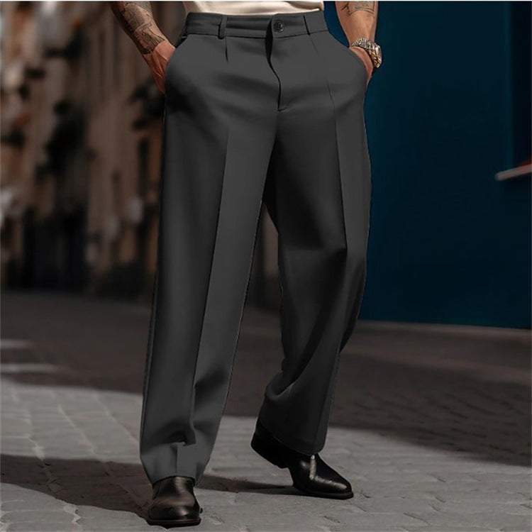 Men's High Waist Wide Leg Suit Trousers Breathable Fabric Elegant Comfort 4