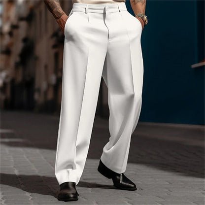 Men's High Waist Wide Leg Suit Trousers Breathable Fabric Elegant Comfort 9