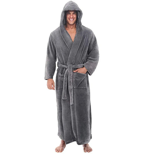 Men's Plush Bathrobe with Hood | Cozy and Warm for Relaxation | Ideal for Home Use 0