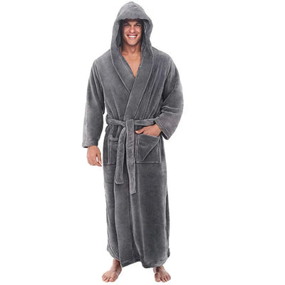 Men's Plush Bathrobe with Hood | Cozy and Warm for Relaxation | Ideal for Home Use 0