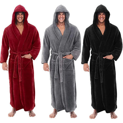 Men's Plush Bathrobe with Hood | Cozy and Warm for Relaxation | Ideal for Home Use 1