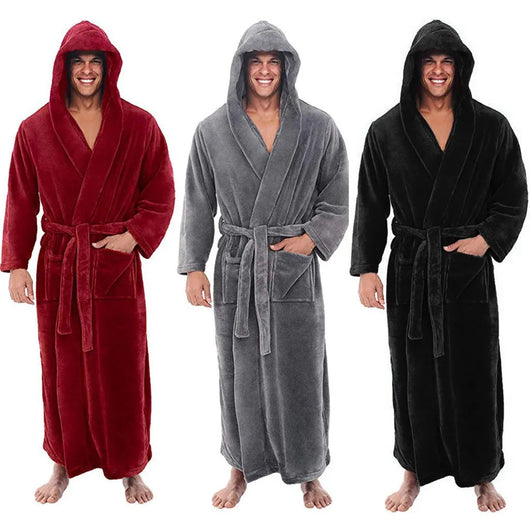 Men's Plush Bathrobe with Hood | Cozy and Warm for Relaxation | Ideal for Home Use 1