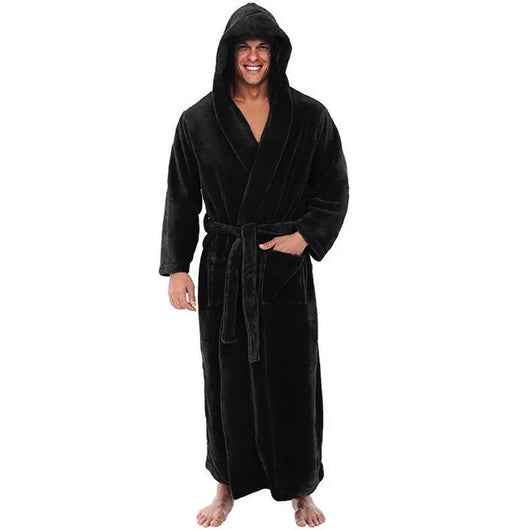 Men's Plush Bathrobe with Hood | Cozy and Warm for Relaxation | Ideal for Home Use 3