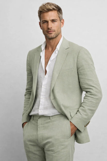 Men's Regular Fit Two-Piece Suit Set Round Neck Jacket Trousers Formal Wedding Suit 0