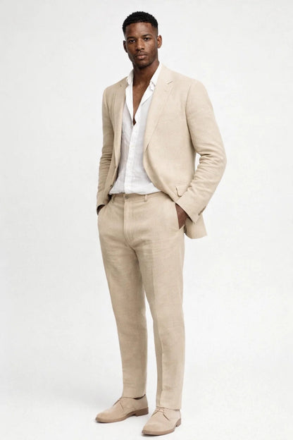 Men's Regular Fit Two-Piece Suit Set Round Neck Jacket Trousers Formal Wedding Suit 2