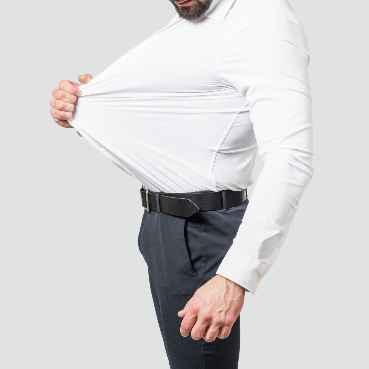Men's Slim Fit Non-Iron White Dress Shirt Extreme Stretch Casual Office 2