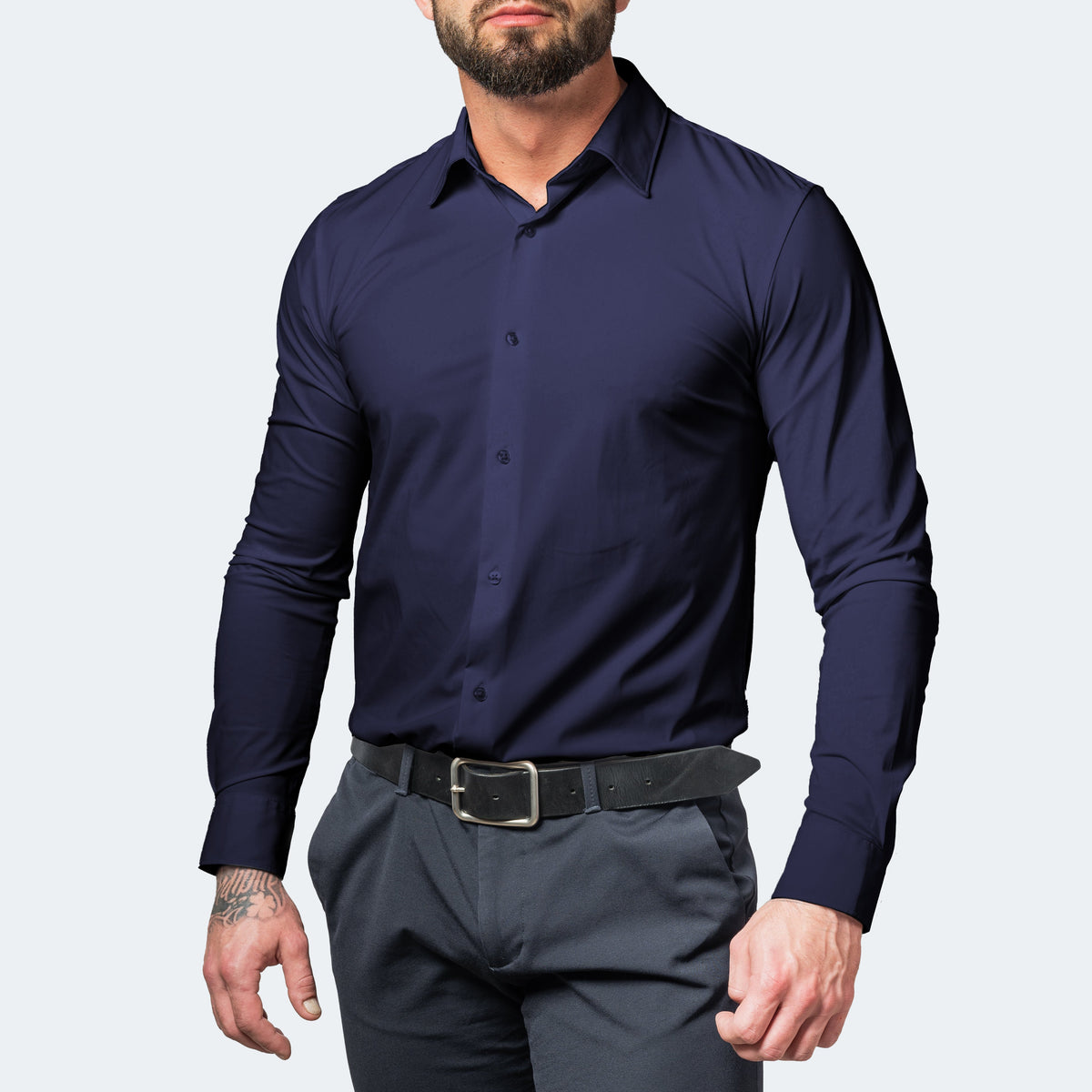Men's Slim Fit Non-Iron White Dress Shirt Extreme Stretch Casual Office 4