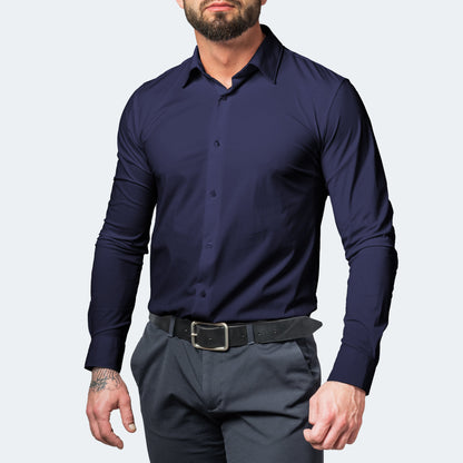 Men's Slim Fit Non-Iron White Dress Shirt Extreme Stretch Casual Office 4