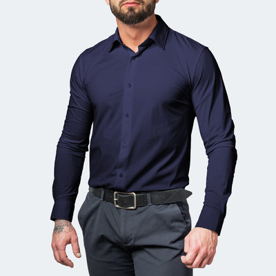 Men's Slim Fit Non-Iron White Dress Shirt Extreme Stretch Casual Office 4