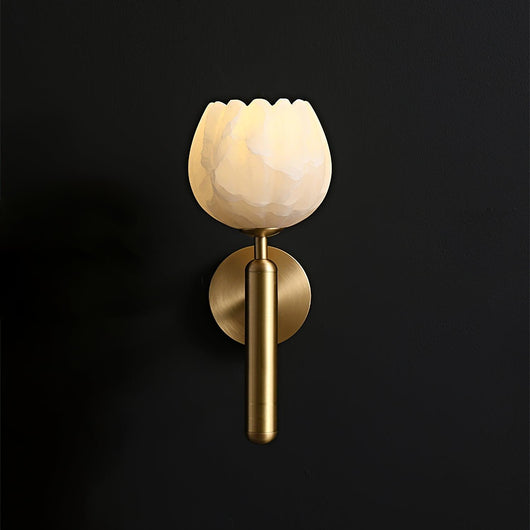 Mian Alabaster | Elegant Natural Brass Wall Sconce with Floral Design 0